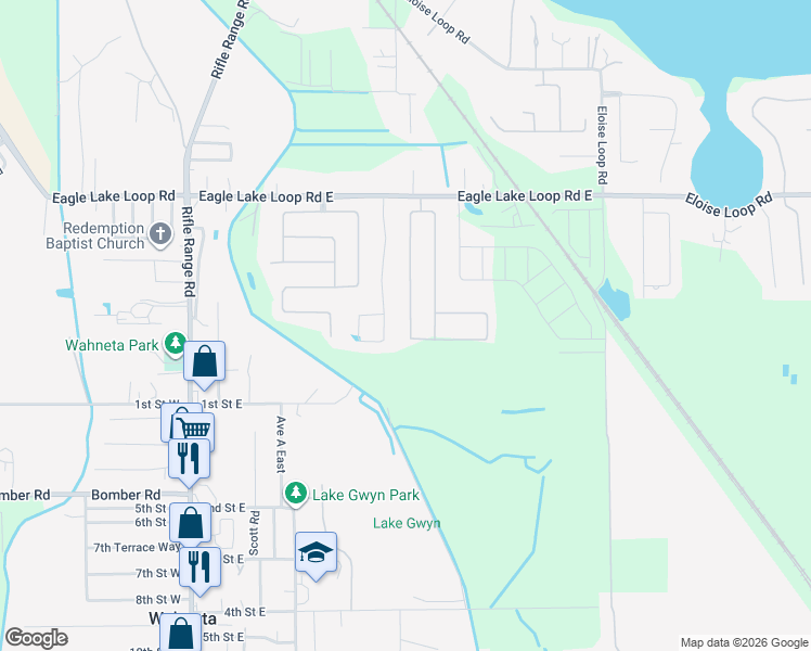map of restaurants, bars, coffee shops, grocery stores, and more near 291 Lake Eloise Pointe Boulevard in Winter Haven