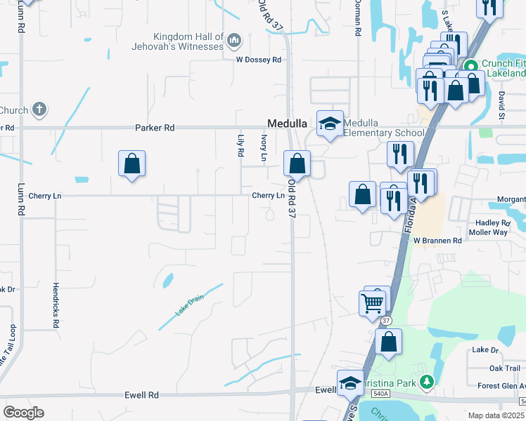 map of restaurants, bars, coffee shops, grocery stores, and more near 5627 Cherry Wood Circle in Lakeland