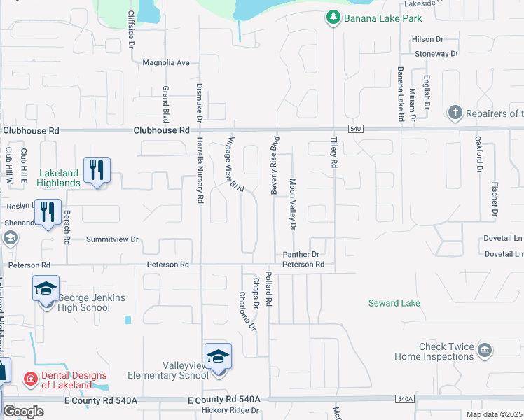 map of restaurants, bars, coffee shops, grocery stores, and more near 5636 Vintage View Boulevard in Lakeland