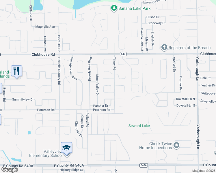 map of restaurants, bars, coffee shops, grocery stores, and more near 3130 Valley Vista Circle in Lakeland