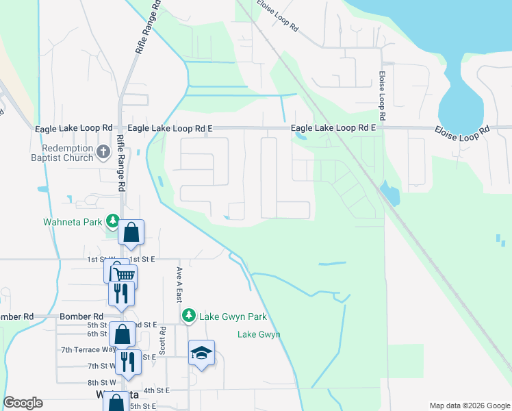 map of restaurants, bars, coffee shops, grocery stores, and more near 291 Lake Eloise Pointe Boulevard in Winter Haven