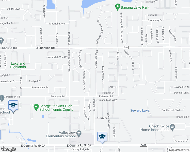 map of restaurants, bars, coffee shops, grocery stores, and more near 5557 Beverly Rise Boulevard in Lakeland