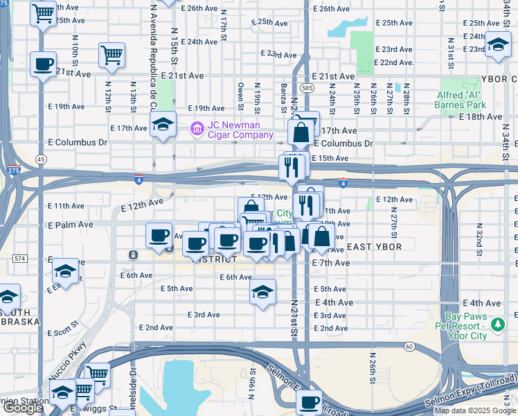 map of restaurants, bars, coffee shops, grocery stores, and more near 11101 North 20th Street in Tampa