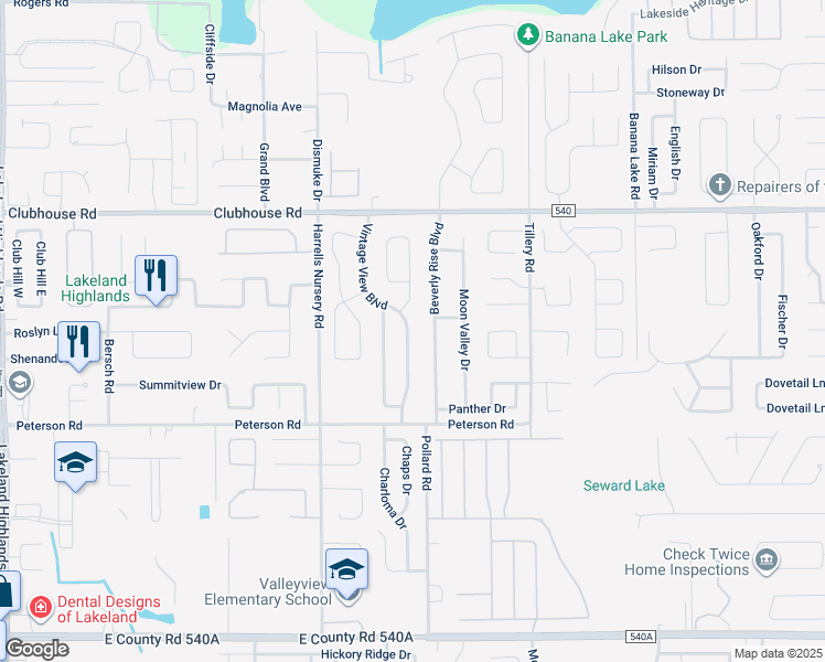 map of restaurants, bars, coffee shops, grocery stores, and more near 5628 Vintage View Boulevard in Lakeland