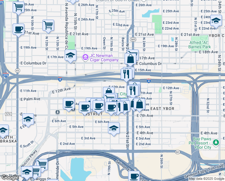 map of restaurants, bars, coffee shops, grocery stores, and more near 1810 East Palm Avenue in Tampa