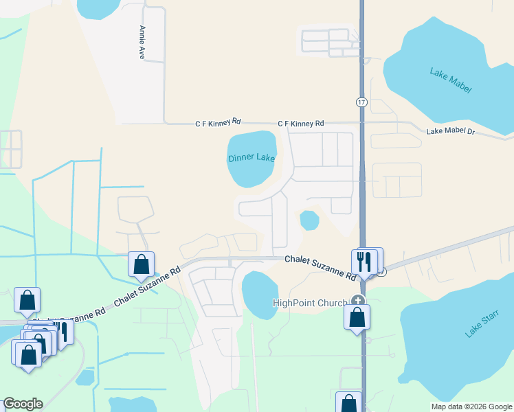 map of restaurants, bars, coffee shops, grocery stores, and more near 208 Dinner Lake Loop in Lake Wales