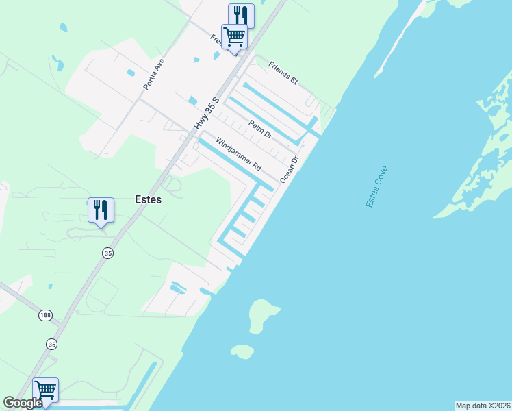 map of restaurants, bars, coffee shops, grocery stores, and more near 301 Square Rigger Road in Rockport