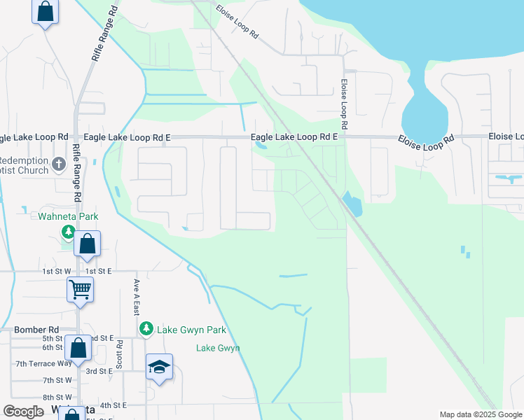 map of restaurants, bars, coffee shops, grocery stores, and more near 472 Lake Eloise Pointe Boulevard in Winter Haven