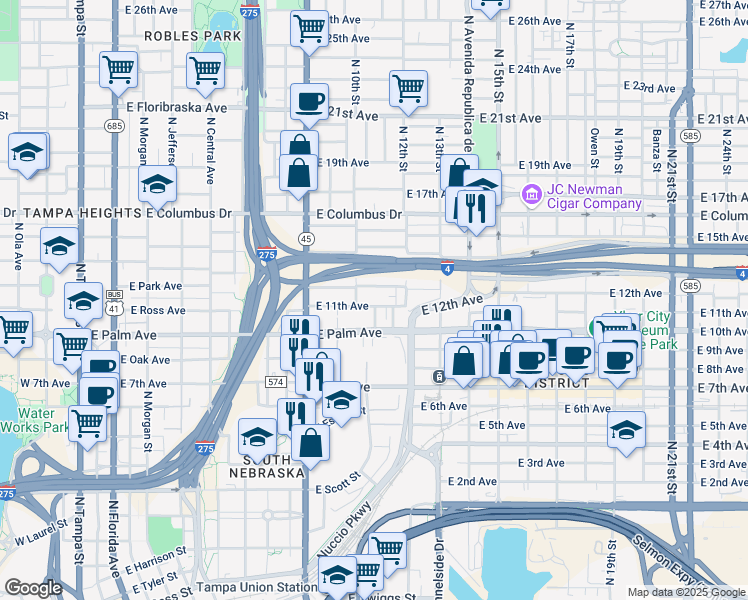 map of restaurants, bars, coffee shops, grocery stores, and more near 929 East 11th Avenue in Tampa