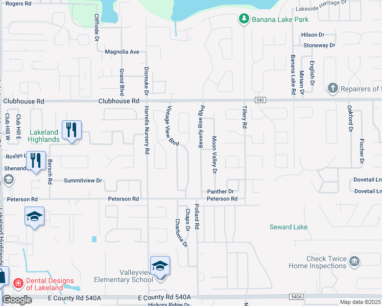 map of restaurants, bars, coffee shops, grocery stores, and more near 5620 Vintage View Boulevard in Lakeland