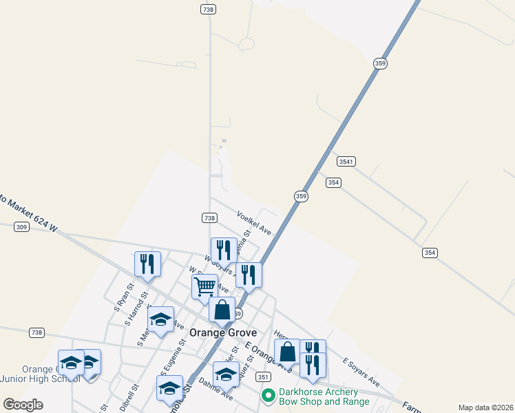 map of restaurants, bars, coffee shops, grocery stores, and more near 306 Voekel Avenue in Orange Grove