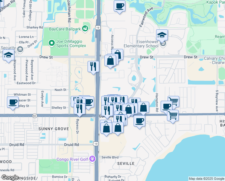 map of restaurants, bars, coffee shops, grocery stores, and more near 380 Park Place Boulevard in Clearwater