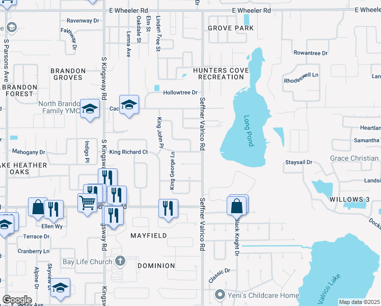 map of restaurants, bars, coffee shops, grocery stores, and more near 908 Woodland Drive in Seffner