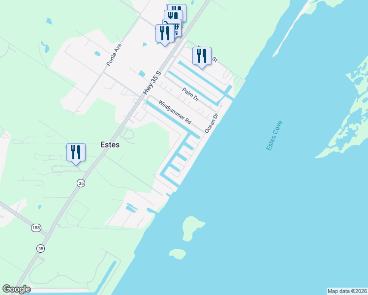 map of restaurants, bars, coffee shops, grocery stores, and more near 301 Square Rigger Road in Rockport