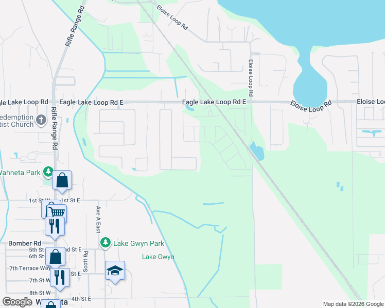 map of restaurants, bars, coffee shops, grocery stores, and more near 468 Lake Eloise Pointe Boulevard in Winter Haven