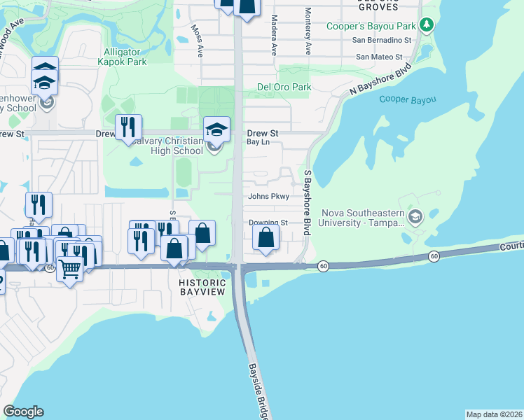 map of restaurants, bars, coffee shops, grocery stores, and more near 123 South McMullen Booth Road in Clearwater