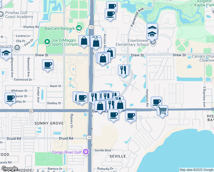 map of restaurants, bars, coffee shops, grocery stores, and more near 380 Park Place Boulevard in Clearwater