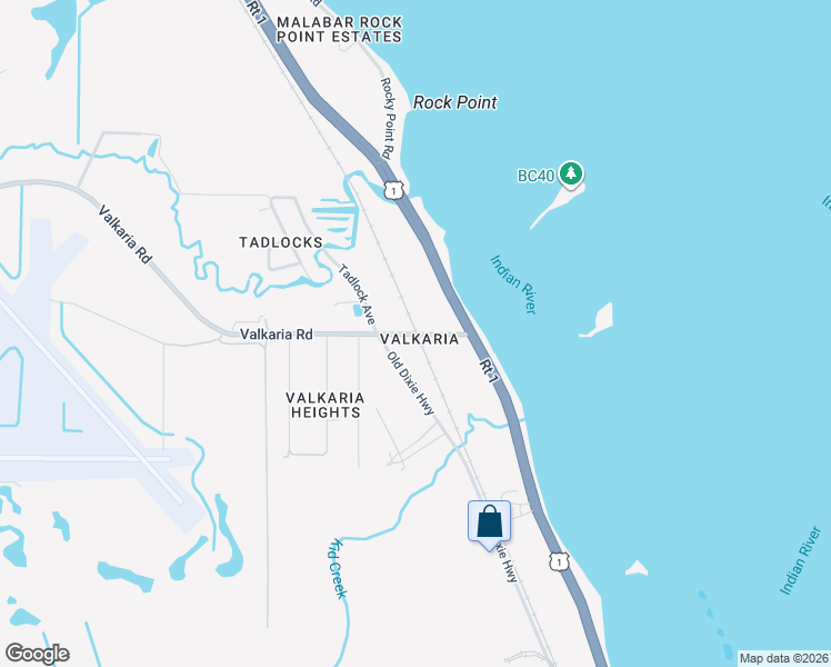 map of restaurants, bars, coffee shops, grocery stores, and more near 3830 Valkaria Road in Malabar