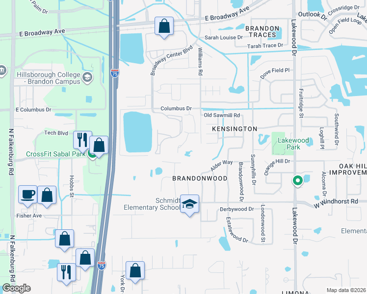 map of restaurants, bars, coffee shops, grocery stores, and more near 2431 Earlswood Court in Brandon