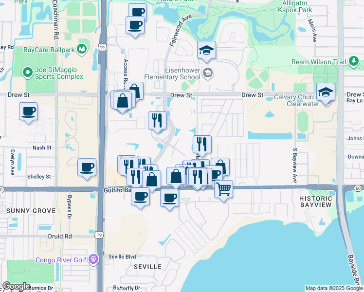map of restaurants, bars, coffee shops, grocery stores, and more near 2712 East Grand Reserve Circle in Clearwater