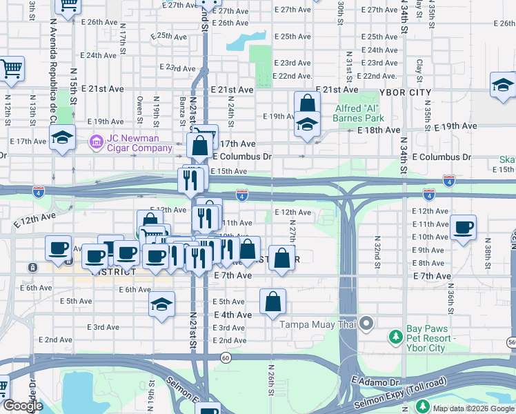 map of restaurants, bars, coffee shops, grocery stores, and more near 2310 North 26th Street in Tampa