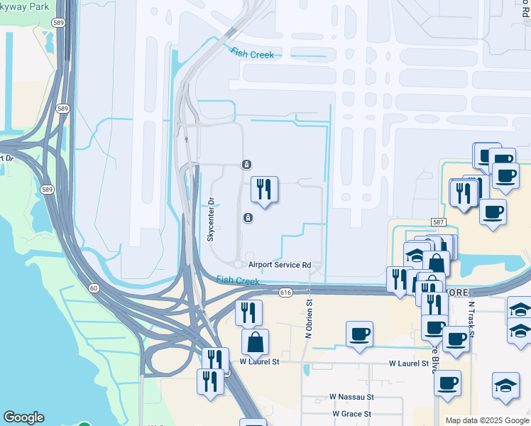 map of restaurants, bars, coffee shops, grocery stores, and more near 5503 West Spruce Street in Tampa
