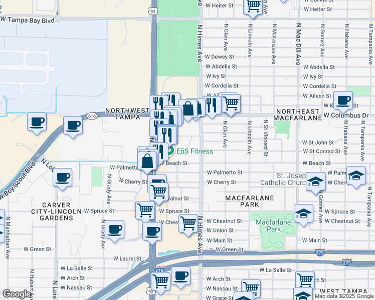 map of restaurants, bars, coffee shops, grocery stores, and more near 2901 North Dale Mabry Highway in Tampa