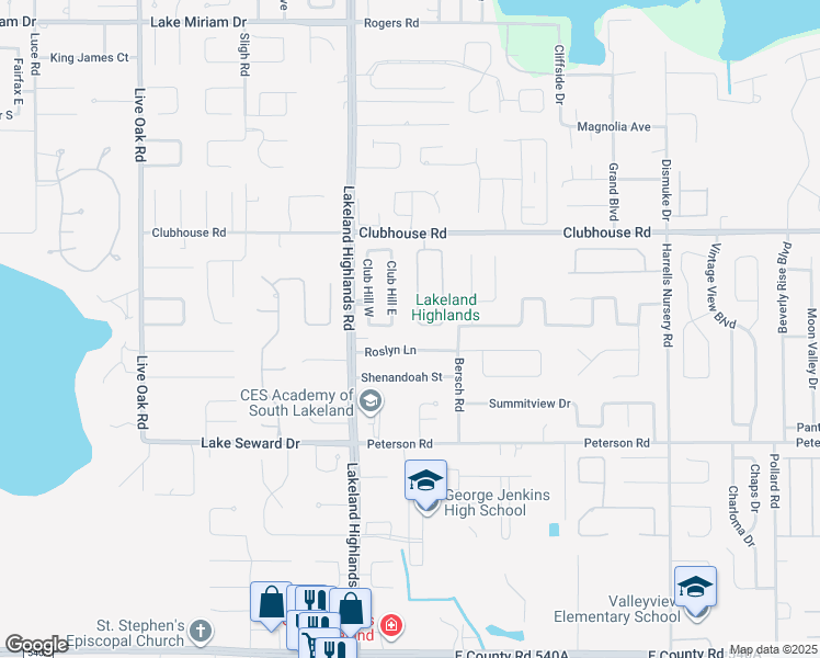 map of restaurants, bars, coffee shops, grocery stores, and more near 5490 Highlands Vista Circle in Lakeland