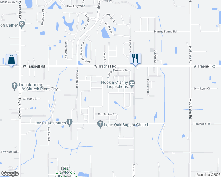 map of restaurants, bars, coffee shops, grocery stores, and more near 3316 Azalea Blossom Drive in Plant City