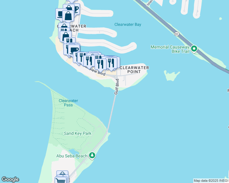 map of restaurants, bars, coffee shops, grocery stores, and more near 845 S Gulf Boulevard in Clearwater