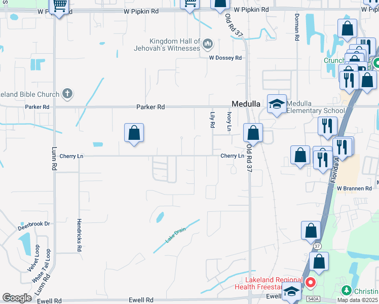 map of restaurants, bars, coffee shops, grocery stores, and more near 5529 Gaur Lane in Lakeland