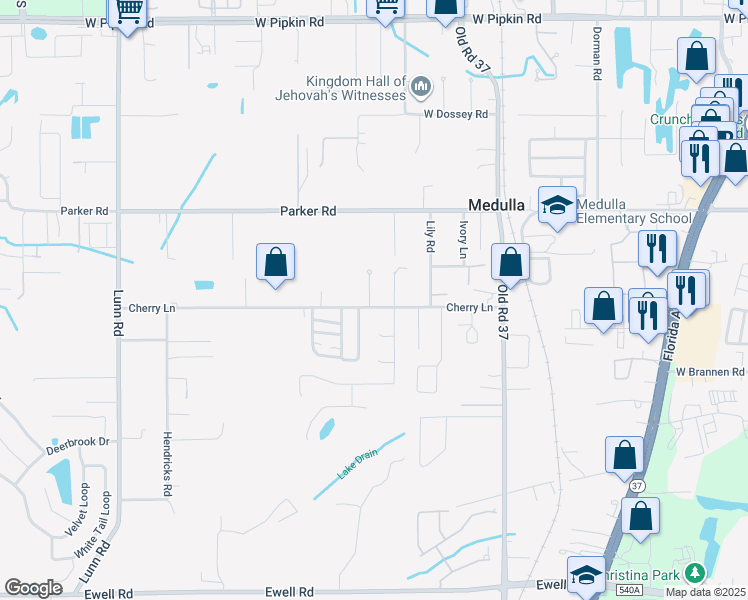 map of restaurants, bars, coffee shops, grocery stores, and more near 5529 Gaur Lane in Lakeland
