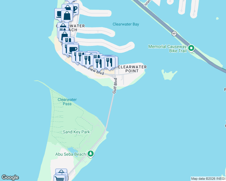 map of restaurants, bars, coffee shops, grocery stores, and more near 845 S Gulf Boulevard in Clearwater
