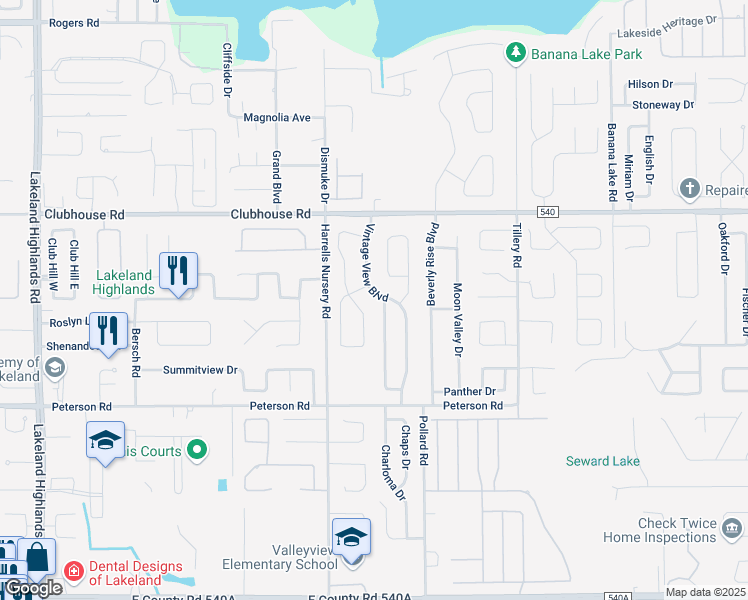 map of restaurants, bars, coffee shops, grocery stores, and more near 5559 Vintage View Boulevard in Lakeland