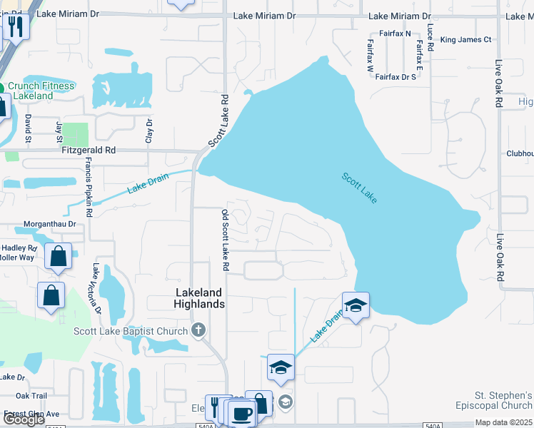 map of restaurants, bars, coffee shops, grocery stores, and more near 20 Loma Verde in Lakeland