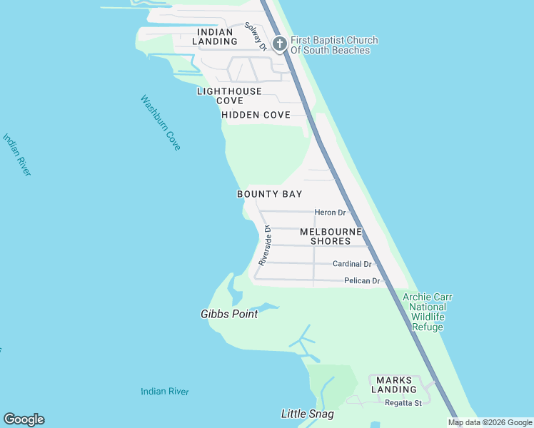 map of restaurants, bars, coffee shops, grocery stores, and more near 5855 Riverside Drive in Melbourne Beach