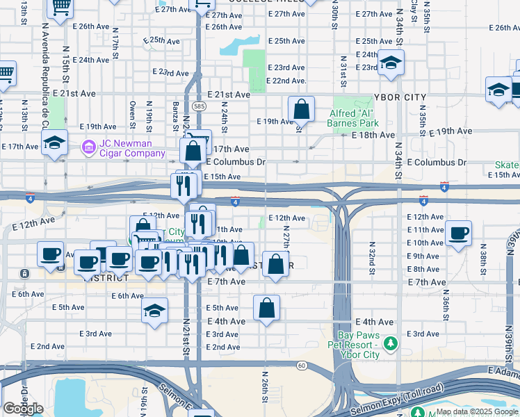 map of restaurants, bars, coffee shops, grocery stores, and more near 2310 North 26th Street in Tampa