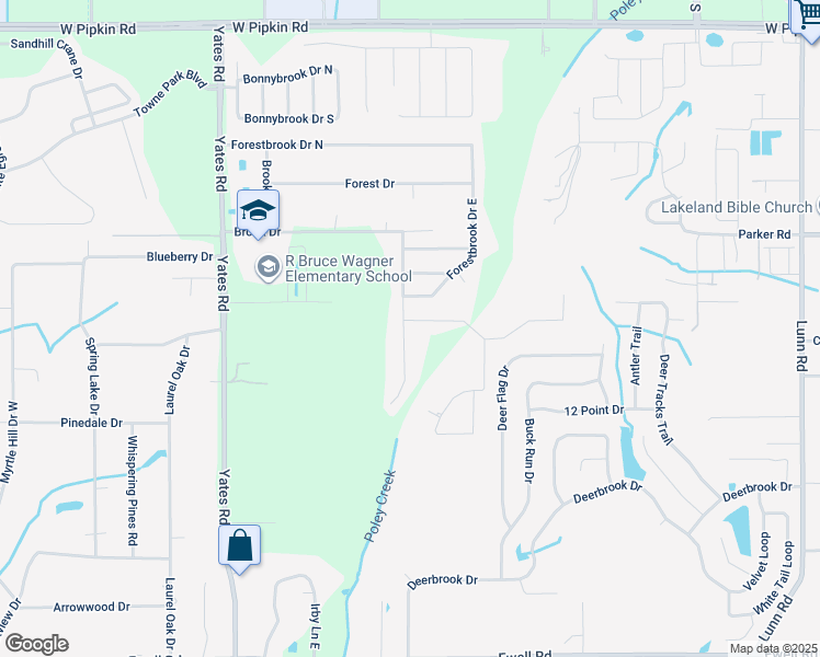 map of restaurants, bars, coffee shops, grocery stores, and more near 5576 Southbrook Drive in Lakeland