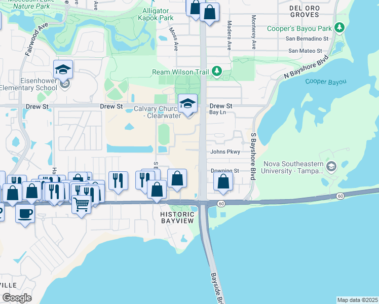 map of restaurants, bars, coffee shops, grocery stores, and more near 3059 Cherry Lane in Clearwater