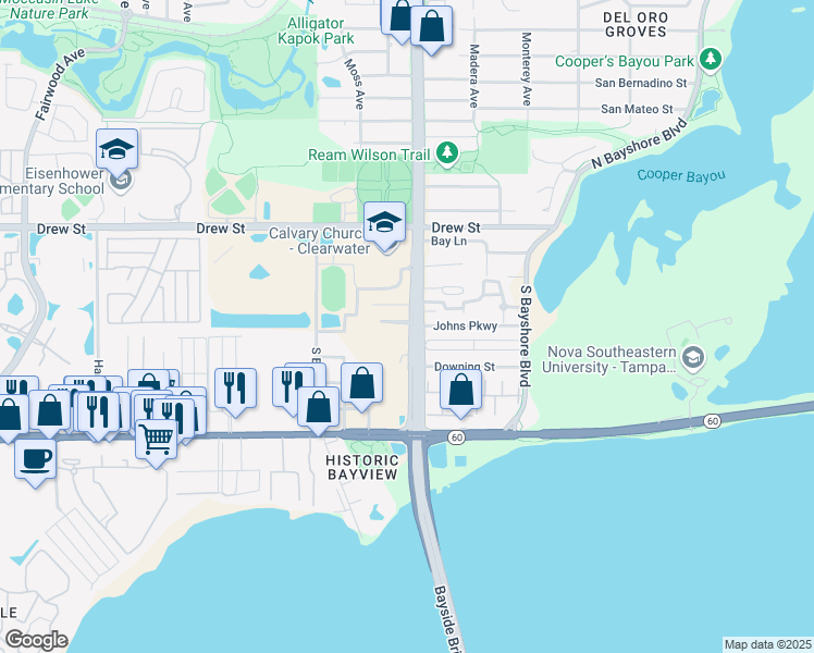 map of restaurants, bars, coffee shops, grocery stores, and more near 3059 Cherry Lane in Clearwater