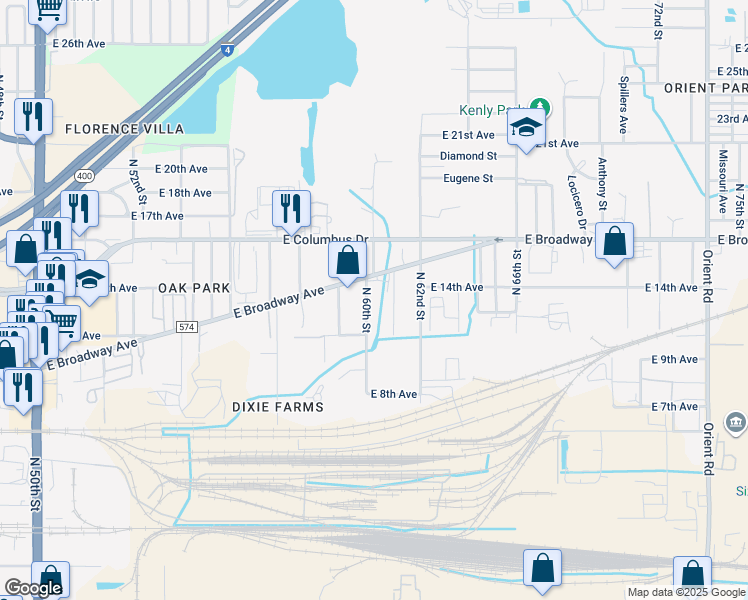 map of restaurants, bars, coffee shops, grocery stores, and more near 2017 North 60th Street in Tampa
