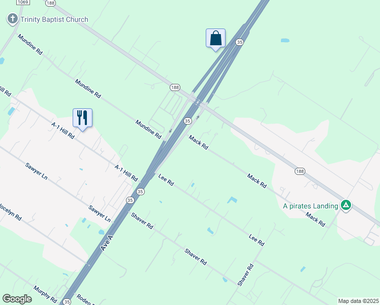 map of restaurants, bars, coffee shops, grocery stores, and more near 1321 Mack Road in Aransas Pass