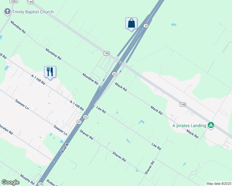 map of restaurants, bars, coffee shops, grocery stores, and more near 1321 Mack Road in Aransas Pass