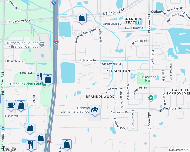 map of restaurants, bars, coffee shops, grocery stores, and more near 2461 Earlswood Court in Brandon
