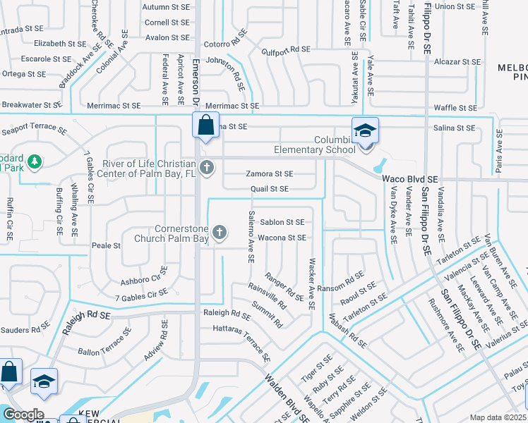 map of restaurants, bars, coffee shops, grocery stores, and more near 974 Zambrana Street Southeast in Palm Bay