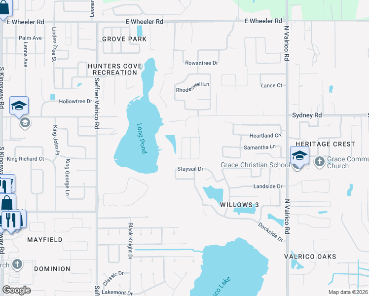 map of restaurants, bars, coffee shops, grocery stores, and more near 1522 Long Pond Drive in Valrico