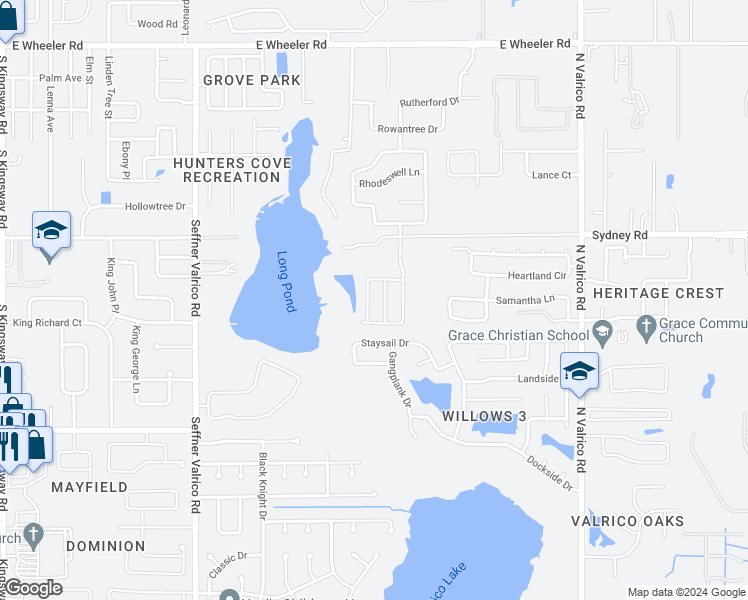 map of restaurants, bars, coffee shops, grocery stores, and more near 1522 Long Pond Drive in Valrico