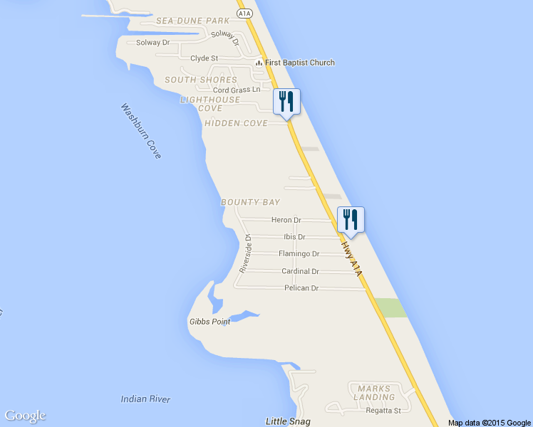 map of restaurants, bars, coffee shops, grocery stores, and more near 270 Heron Dr in Melbourne Beach