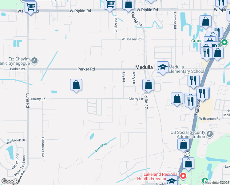map of restaurants, bars, coffee shops, grocery stores, and more near 5529 Gaur Lane in Lakeland