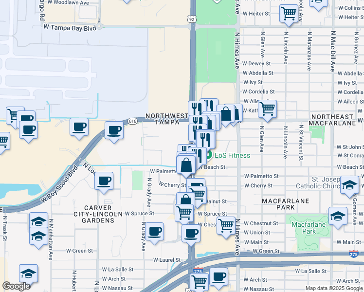 map of restaurants, bars, coffee shops, grocery stores, and more near 2702 North Dale Mabry Highway in Tampa